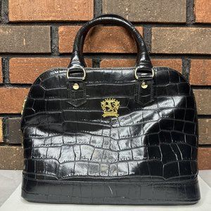 Pratesi Firenze Black Genuine Leather Handbag Croc Embossed Satchel.